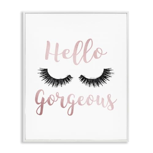 Image of Stupell Industries Hello Gorgeous Black Eyelashes Typography, Design by Amanda Greenwood White Framed Wall Art, 11 x 14