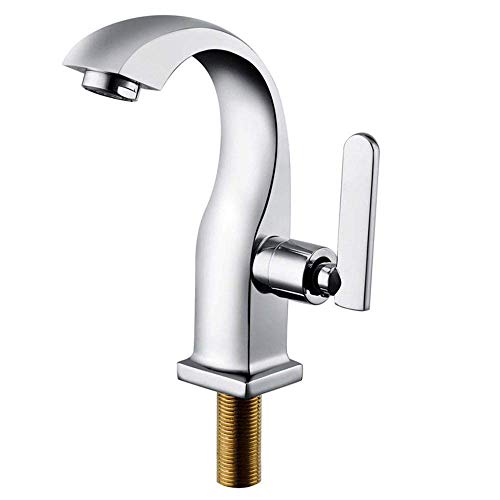 Design Kaltwasser Wasserhahn Waschtischarmatur Einhebel Bad Armatur Waschbecken Waschtisch Kaltwasserarmatur Waschbeckenarmatur Chrom f.Badzimmer Waschraum WC mit Anschlussschläuchen Cover