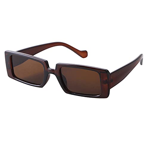 ADE WU Rectangle Sunglasses for Women Men 90s Vintage Fashion Cool Chunky Rectangular Rave Sun Glasses, Brown Lense