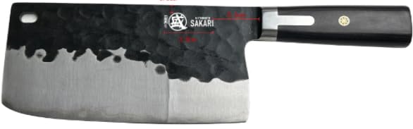 MITSUMOTO SAKARI 18 cm Japanisches Hack- und Schneidemesser | S301 Dreilagen Stahlverbund, Doppelter Handschutz aus 430er Stahl, Handgeschmiedete Japanische Küchenmesser, Pakkawood Griff