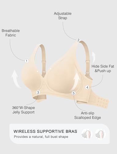 Image of Deep V Wireless Jelly Bras for Women Push Up Bralette Seamless No Underwire Support T-Shirt Comfort Plunge Full Coverage