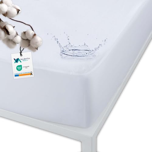 VALENTIA MEDICAL - Protector Colchon 135 Impermeable - Tamaño 135 x 190-200 cm - Cubre Colchón Algodón 100% - Funda de Colchon - Transpirable y Termo Regulador -Oeko-Tex - Fabricado en España Blanco