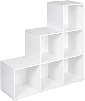 URBNLIVING 6 Cube Step Storage Bookshelf Unit (Matt White)