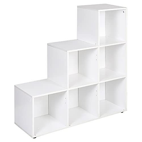 URBNLIVING 6 Cube Step Storage Bookshelf Unit (Matt White)