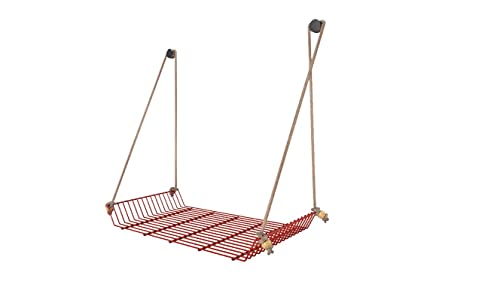 Image of Meshable Weebill Metal Wall Shelves | Wire Mesh Hanging Shelf for Home Decor | Multi Porpose Floating Shelf with Jute Rope | Durable, Modern & Stylish Wall Shelf - Single Tier (Red)