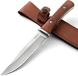 Omesio Couteau Survival Tranchant | Manche en Bois Robuste, Étui en Cuir – Idéal pour Camp...