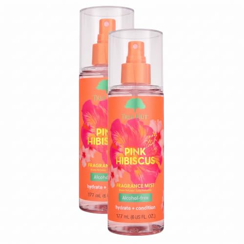 Tree Hut Pink Hibiscus Hair &amp; Body Mist, Hydrating &amp; Alcohol-Free Body Spray, Fragrance with Hibiscus, Poppy-&amp; Rasberry Notes, Alcohol-Free Formula, 6 Fl Oz. (Pack of 2)