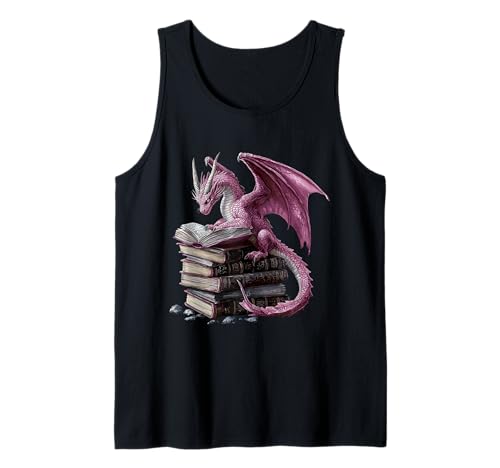Lindo libro de lectura de dragón lector de fantasía Bookworm Books Lover Camiseta sin Mangas