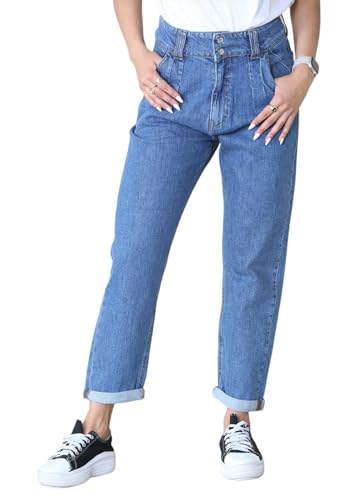 MYT Womens Boyfriend Jeans Ladies High Wide Waist Tapered Leg Denim PantsLight Blue 14