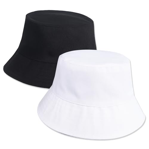 2pcs Sublimation Bucket Hats,White and Black Bucket hat Womens Bucket hat Sun Hat Beach Fishing Hat, Reversible Double Side Wear