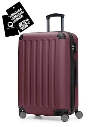 Hauptstadtkoffer Spree - Mittelgroßer Hartschalenkoffer + Digitaler Gepäckanhänger, TSA, 4 Rollen, Koffer, Trolley, Rollkoffer, Reisekoffer, Volumenerweiterung, 65 cm, 74 Liter, Burgund