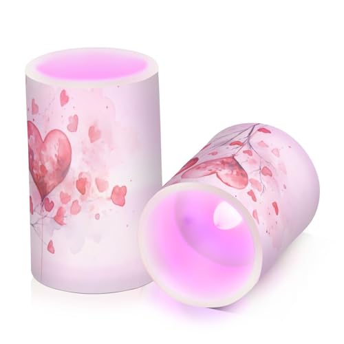 Image of ALAZA Pink Hearts Flickering Flameless Candles Battery Operated with Remote Timer,Tea Light Candles LED Pillar Votive Candles Set of 2