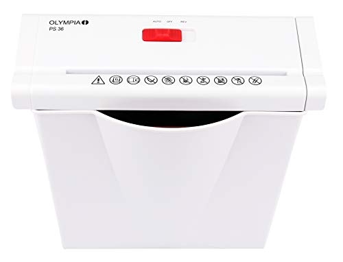 Olympia PS 36 Papierschredder Büro (Streifenschnitt, Sicherheitsstufe P2, Automatischer Einzug, Papiervernichter mit Papierkorb, Dokumenten-Shredder mit Teleskoparm) weiß