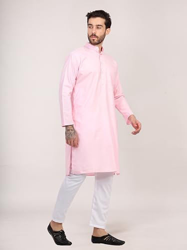 Image of HUZUR Men's Cotton Full Sleeve Long Knee Length Kurta Pajama Comfortable Wear for Festival and Occasion like Holi,Diwali,Eid,Haldi,Mehendi and Wedding