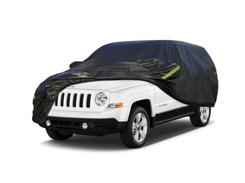 Image of KouKou Waterproof SUV Car Cover Suitable for Jeep Patriot from 2007 to 2016, 7 Layers Windproof All Weather Waterproof Outdoor Cover Sun Rain UV Dust Snow Protection. Black