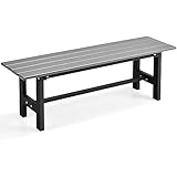 COSTWAY 2-Seater Garden Bench, All-Weather HDPE Patio Loveseat Park Bench, Metal Frame Outdoor Dining Bench Chair Leisure Porch Seating for Balcony Lawn Yard, 300kg Load Capacity (Grey)