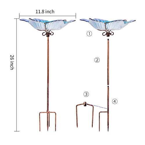 Outdoor Bird Bath Glass Birdbath Garden Birdfeeder With Metal Stake Blue(Height:26Inch) #TOP5