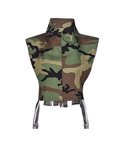 xxxiticat Women's Denim Vest Shirt Sleeveless High Neck Tie Up Buckle Side Open Cutout Hollow Out Cropped Tank Top