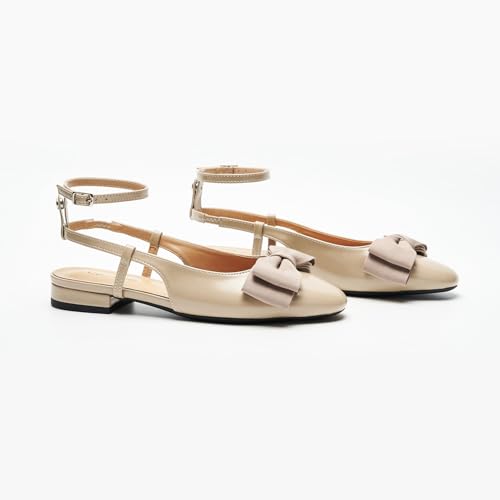 Image of C.Paravano Women's Slingback Dress Shoes | Sandals with Bows for Women| Casual Flat Shoes for Women | Almond Toe Slingback | Detachable Ankle Strap