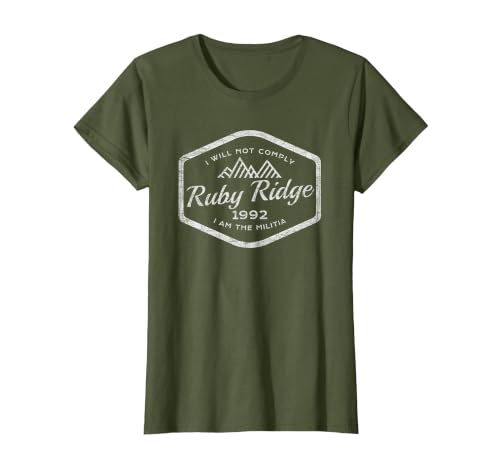 Remember Ruby Ridge 1992. I Won't Stick to it. T-Shirt, Women, Olive Green, X-Large