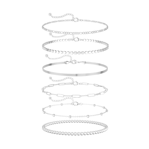 DEARMAY Sterling Silver Bracelets for Women Trendy Non Tarnish Silver Plated Bracelets Set Comfortable Wearing Every Day Accessories Layered Fashion Jewelry Gifts for Womens Wife Mom Her