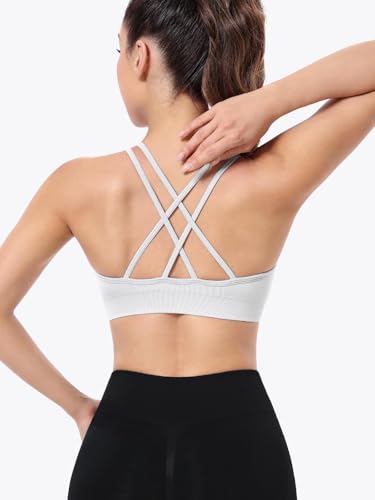 Image of VEQKING Ruched Sports Bras for Women Large Bust, Seamless Yoga Bra, 3 Pack | Removable Padded, Strappy Criss Cross Back, Medium Support for Yoga, Pilates & Gym, Full Coverage, No Bounce, No Spillage