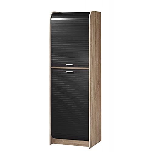 Meuble de Cuisine Micro-onde Chêne et Noir 6 Niches L 58,2 H 180,7 P 47 cm