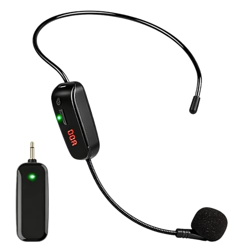 Auriculares inalámbricos con micrófono UHF, micrófono inalámbrico, recargable, micrófono inalámbrico de cabeza, micrófono inalámbrico de 50 m, micrófono con diadema para enseñanza, guía turístico