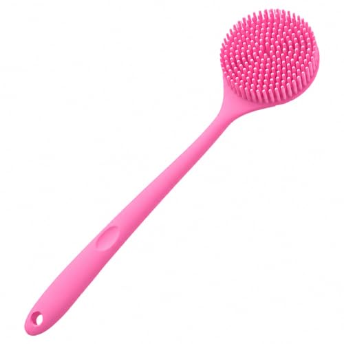 Image of ANTIL'S Soft Silicone Back Scrubber with Long Handle for Shower & Bath | Flexible Exfoliating Brush with Gentle Bristles for Smooth Skin | Body Scrubber for Men, Women & Boys | Ideal for Body Wash & Bathing (PINK) (PINK)