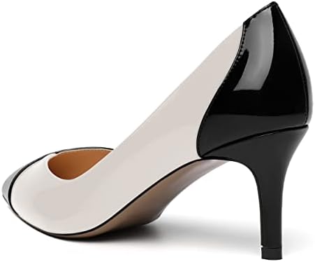 SHOWFOREST Women's Slip On Patent Stiletto Mid Heel 2.5 Inch Dress Pointed Toe Wedding Solid Pumps Shoes Black White Size 8 - Zapatos de Mujer de Vestir Tacon Bajo | Image 6