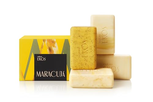 Natura - Ekos Maracujá Creamy & Exfoliating Bar Soap Set (4 Pack) - 1 Exfoliating Bar, 3 Creamy Bars - Pure Plant Based Oils - Vegan Skin Care - Brazilian Beauty Secrets - Self Care - 3.5oz (100g)