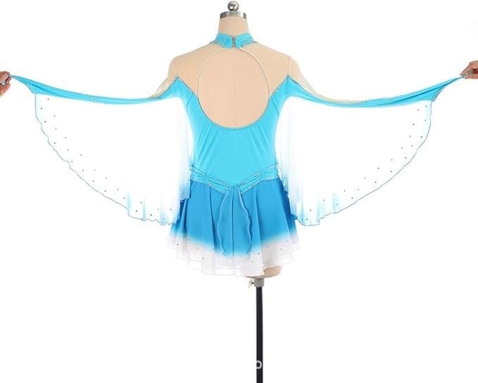 Robe patinage artistique de compétition extensible pour performance bleu - 4