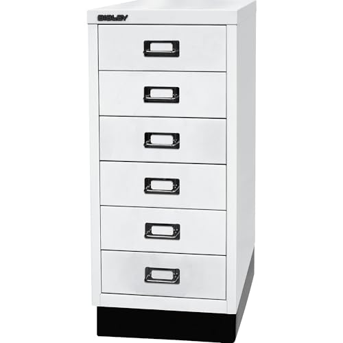 BISLEY MultiDrawer, 29er Serie mit Sockel, DIN A4, 6 Schubladen, Metall, 696 Verkehrsweiß, 38 x 27.9 x 67 cm