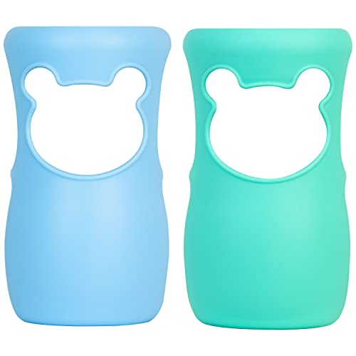 100% Silicone Baby Bottle Sleeves for Philips Avent Natural Glass Baby Bottles, Premium Food Grade Silicone Bottle Cover, Cute Bear Design, 8oz, Pack of 2 (Blue and Turquoise)