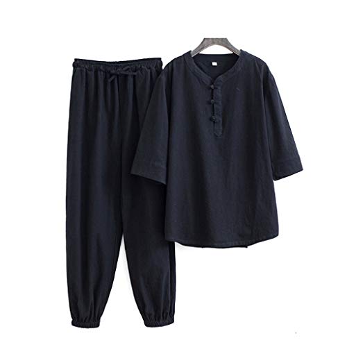 ZHOUXIAO Unisex Womens Tai Chi Anzug Chinesische Kung Fu Kleidung Kurzarm Baumwolle Leinen Chun Uniform Yoga Anzug Zen Meditation Uniform Martial Arts Tops Hosen Black-XL Cover