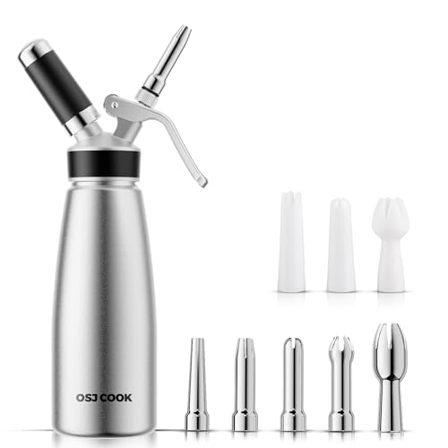 Professional Aluminum Whipped Cream Dispenser - 500 mL/1 Pint,Leak-Free Whipped Cream Maker Canister...