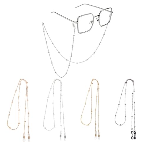 4 Stück Perlen Brillenkette Damen Gold Silber Schwarz Glasses Chain Modische Brillenketten Dünn Brillenkette Perlen Brillen Kette Brillenband Eyeglass Chain für Brille Brillen Sonnenbrille Mask
