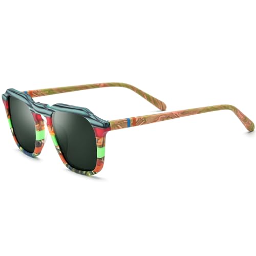 Image of HEPIDEM Matte Acetate Vintage Retro Square Polarized Sunglasses for Men UV400 UV Protection Sun Glasses