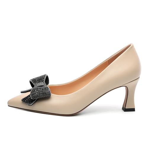 Image of Heels for Women Closed Patent Pointed Toe Bow Pumps Slip on Kitten Low Heels Wedding Party Dress Office Shoes 2.5Inch