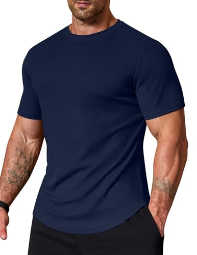 Image of COOFANDY Mens Muscle T Shirts Short Sleeve Slim Fit Tshirts Gym Workout Athletic Crewneck Shirt
