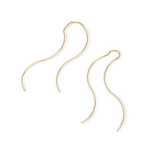 Image of PAVOI 14K Gold Plated Threader Earrings for Women, Statement Chain Earrings | Hypoallergenic Earrings with 925 Sterling Silver Posts, Dangle Chain Threader Earrings Double Piercing
