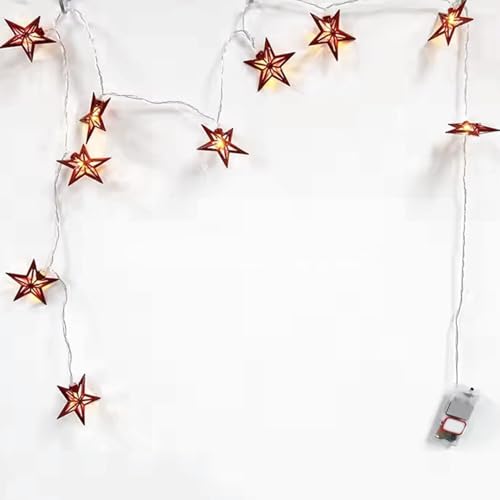 Glowster Cadena de luces LED con pilas 3AA, 1,5 m, luz blanco cálido, diseño de pentagrama colgante, ideal para decoración y ambientes festivos.