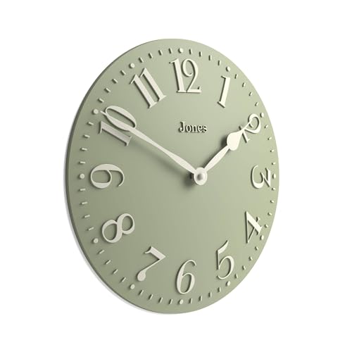 Image of Jones Clocks® Betty wall clock | Classic convex clock | 30cm | Sage green | Stylish elegance perfect for the kitchen, living room, office or bedroom