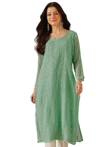 Image of Ada Hand Embroidered Lucknowi Chikankari Kota Kurta for Women A411211