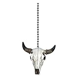 River's Edge Products Steer Skull Ceiling Fan Pull Ornament with 12 Inch Chain, Western Lighting Decor