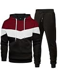 JMIERR 2 Piece Airport Outfits for Men Long Sleeve Hoodie Sweatshirt & Joggers Sweatpants Track Suits Set, Fall Jacquard Tracksuit Sweatsuits Matching Lounge Sets, 3X-Large, B-Burgundy