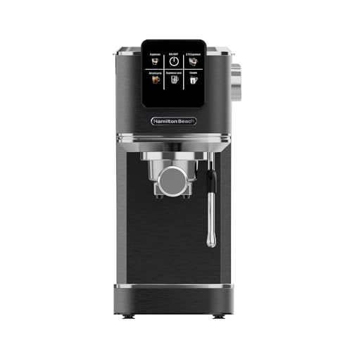 Hamilton Beach Espresso Coffee Machine, BaristaPro 5-in-1, Compact Stainless Steel, LCD Touch Screen Control, Steam Milk Frother, 20-Bar Pressure & Fast Heat, Hot & Iced Coffee, Black - HBC5210B