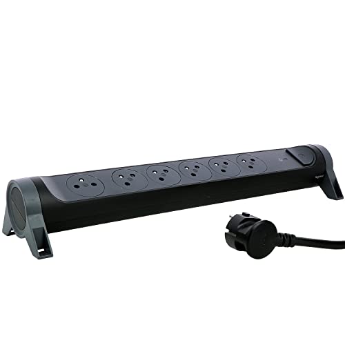 LEGRAND - Multiprise Rotative Avec Interrupteur à Voyant LED et Protection Parafoudre - 6 Prises Surface avec Terre - Cordon 1,5m - Noir et Gris Foncé