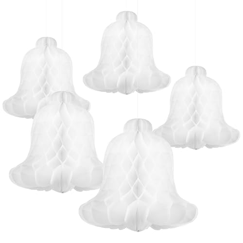 5 Pièces de Cloches Noël en Nid d'abeille: Cloches Suspendues Blanches pour Décorations de Mariage - 12 inch Cloches en Nid d'abeille en Papier pour Mariages, Naissance, Anniversaires, Fêtes de Noël