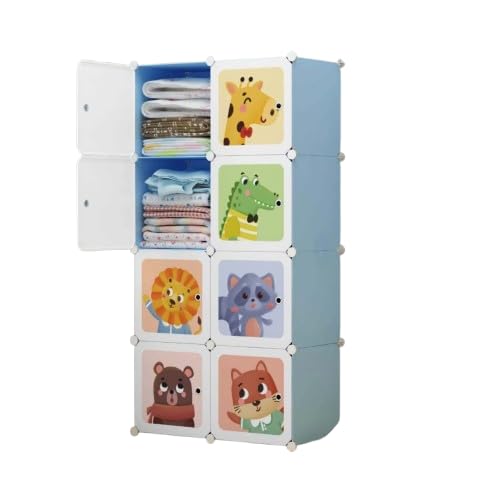 Portable Modular Kids Wardrobe Closet with Hanging Rod, 4-Door Plastic Storage Cabinet, DIY Clothes Organizer for Bedroom, Nursery & Home-image-45